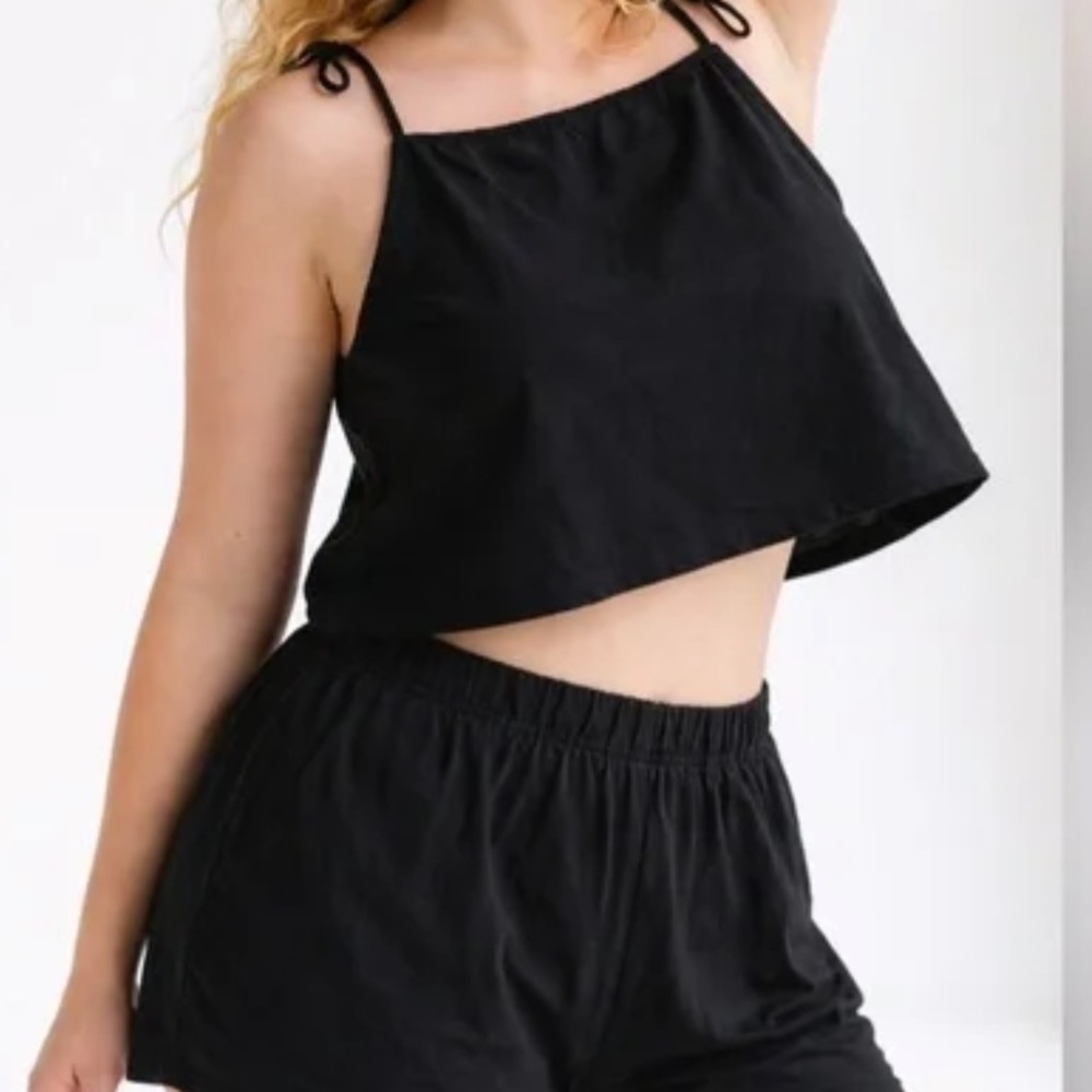 ARQ Lucy Black Cropped Tie-Shoulder Camisole & JJ Boxers 2 pc Lounge Set